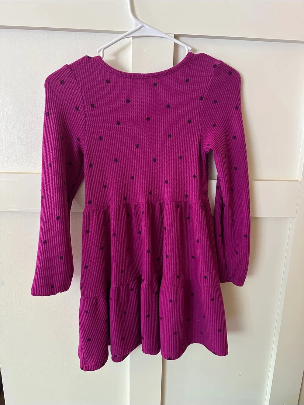 Cat & Jack Fuchsia Knit Long-Sleeve Dress with Black Dot Print